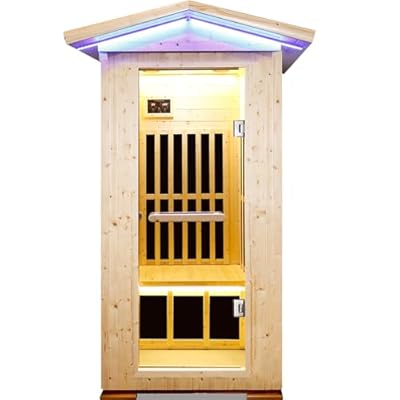 OUTEXER Outdoor Sauna Wooden Far Infrared Saunas Spa 1300W Low-EMF Dry Sauna Room for One Person Finland Spruce Wood