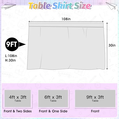 Image of 9FT Pastel Composition Table Skirt Teacher Desk Skirt for Colorful Composition Notebook Classroom Decor Rectangle Table Cover for Back to School Party Supplies Kindergarten Office Bookcase Cabinet