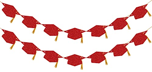 Image of Graduation Decorations Class of 2026 Pre-Strung Glitter Congrats Grad Graduation with Tassel Party Congratulations Banner Decor College High School Graduation Party Favors Red