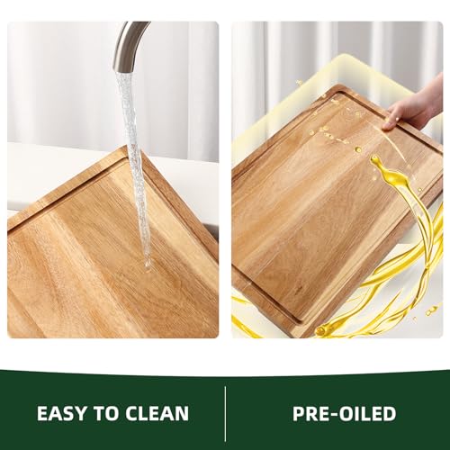 XL Cutting Board, 18x12 Large Acacia Wooden Cutting Board for Kitchen, Edge Grain Wood Chopping Board with Juice Groove and Handles, Pre-Oiled Carving Tray for Meat & Cheese by GAOMON - Used condition - Image 7