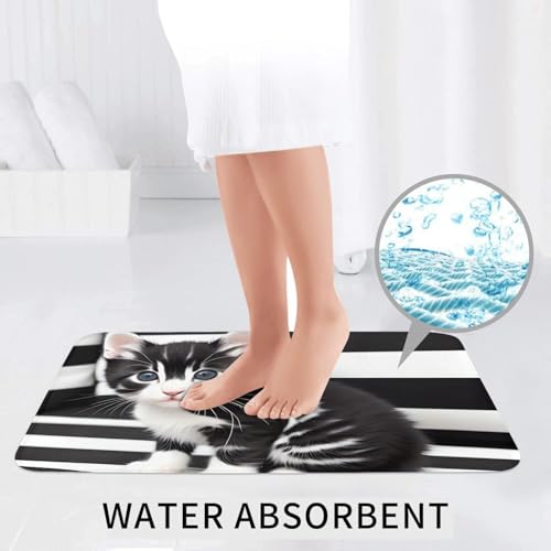 Lot de 3 tapis de bain chaton noir et blanc antidérapants - 7