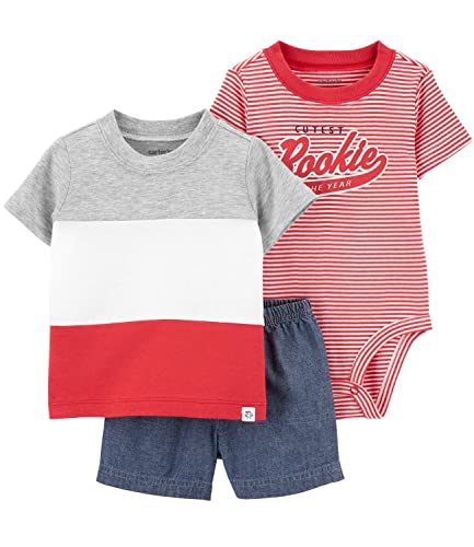 Image of Carter's 3-Piece Giraffe Little Short Set (Grey Multi Red, 9 Months)