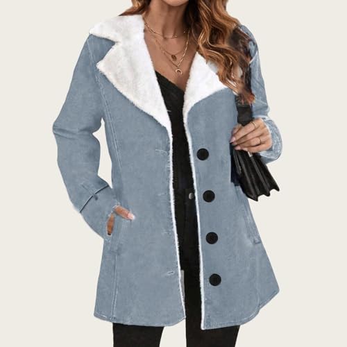Womens Winter Coats Fuzzy Sherpa Fleece Lined Jackets Shearling Lapel Hooded Parka Faux Suede Pea Coat Warm Outerwear2