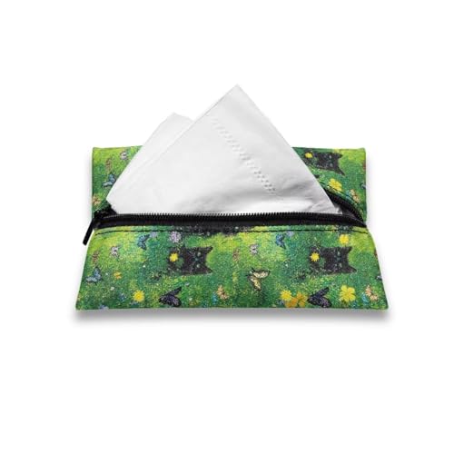 Oamsistay Car Tissue Bags, Travel Tissue Bags Mini Daily Items Organizer Pouch Car Tissues Packs Lightweight Items Easy to Carry Black Cat Print