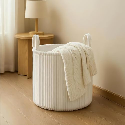 lelewangluo Blanket Basket Laundry Basket for Organising Clothes Large Round Storage for Living Room Nursery Bedroom (white)