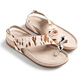 Gioseppo CHACAS - Sandalias de Piel con Estampado de Vaca y Anillo con Joya, Correa Ajustable, Planta Anatómica de Piel en Acabado Serraje, Tacón Plano, Talla 39