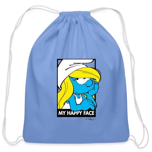 Spreadshirt Sarcastic Smurfette 'My Happy Face' - The Smurfs Expressive Design Cotton Drawstring Bag, One Size, carolina blue