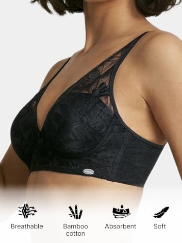 Image of Enamor Bamboo Cotton IB25, Women's Lace Plunge Bra - 3X Softer, 4X More Absorbent, Antimicrobial, Padded, Wirefree, High Coverage