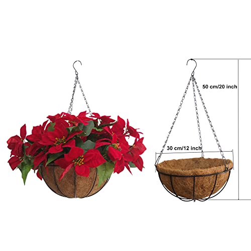 Christmas Flower Hanging Basket Diy Artificial Poinsettia Flowers Hanging Basket With Artificial Poinsettia Bush Flowers For Home Christmas Decoration (Big Hanging Basket With Artificial Flowers) #TOP1