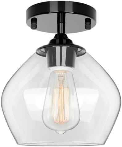BesLowe Modern Semi Flush Mount Ceiling Light with Clear Glass Shade, Black