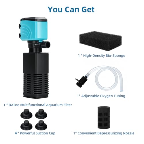 Image of DaToo Aquarium Filter 15-35 Gallon Fish Tank Filter 210GPH Powerful Pump for Aquariums Adjustable Air Flow Submersible Internal Aquarium Filters for Pond Wavemaker Air Supply Freshwater and Saltwater
