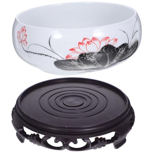 POPETPOP Maceta de Cerámica Azul y Blanca Tipo Jarrón de Porcelana Qinghua Maceta Hidropónica para Narcisos y Bonsái con Base Plástica para Interior y Jardín y Decorativa