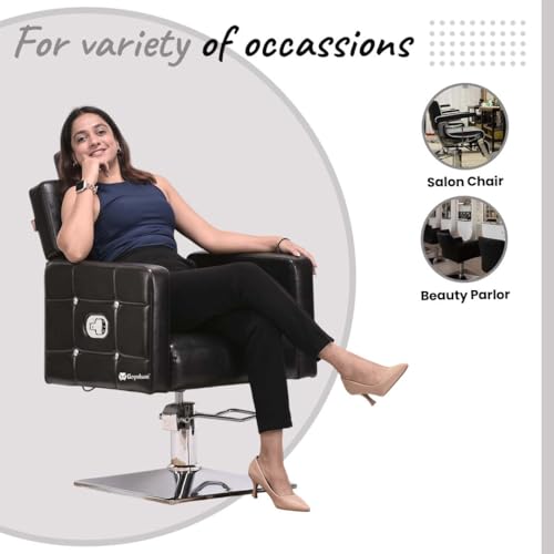 Image of Leather Beauty Parlor Cutting,Salon /Barber /Cutting /Makeup /Makeover Bride Bridegroom Chair, Cushioned Seat Back, with Hydraulic & Push Back System Chair (Black)
