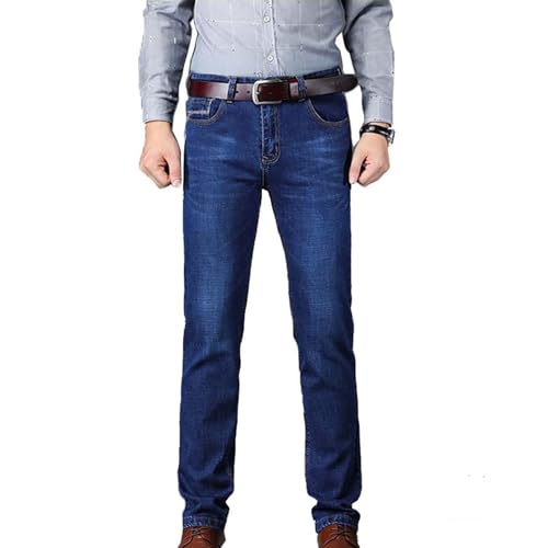 Poicbor Mens Jeans Classic Relaxed Pants Business Straight Stretch Jean (UAE/KSA Numeric 40 Slim Tall Blue)