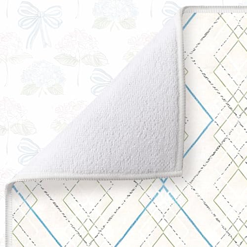 Image of Domensi 2 Pack Hydrangea Microfiber Dish Drying Mat Absorbent Reusable Washable Extra Large Kitchen Counter Draining Mat Blue Gingham Pad for Coffee Bar Kitchen Decor 18x24 Inch