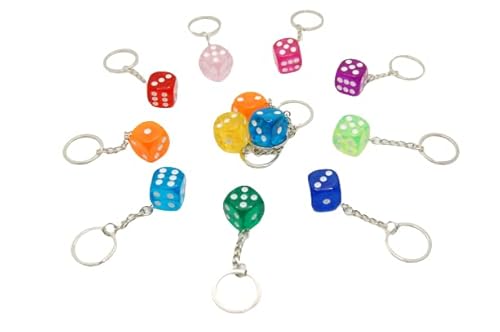1 Dozen Dice Key Chains - Very Cute! Perfect For Bunco Or Casino Parties - 3" Total Size With 1" Dice #TOP3