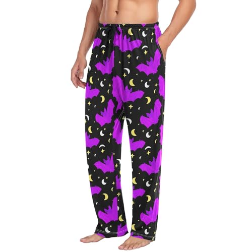 Men’s Halloween Bats Pajama Pants with Pockets, Comfortable Lounge Sleep Bottoms#5714