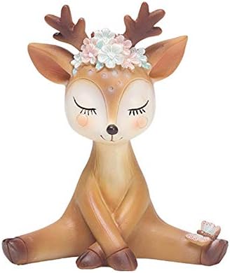 KEYUM Deer Figurines Toys Decor 4.3", Cute Fawn Doe Christmas Home Decor Resin Ornament Cake Topper Party Desktop Decoration for Birthday Wedding Anniversary(Shy)