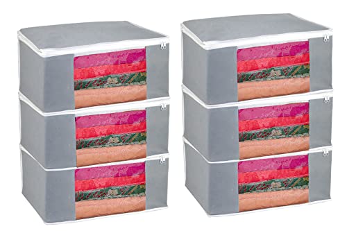 Image of AI ANKIT INTERNATIONAL Saree Cover Bag /Solid Grey Saree Cover Bag /Saree Covers For Storage /Pack of 6