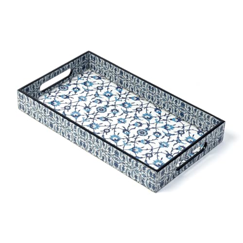 Image of DULI Set of 3 Wooden Serving Trays Premium MDF with Lacquered Water-Resistant Enamel Floral Print Decorative Multipurpose Trays for Kitchen, Dining & Gifting (16x10x2,14x8x2, 12x6x2 Inches)