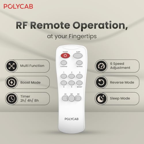 Image of Polycab Wizzy Plus 1200mm 5-Star BLDC, Remote Ceiling fan for Living Room| 55% Energy Saving, High Air Delivery | 3+1 yr Warranty【Matt Black】