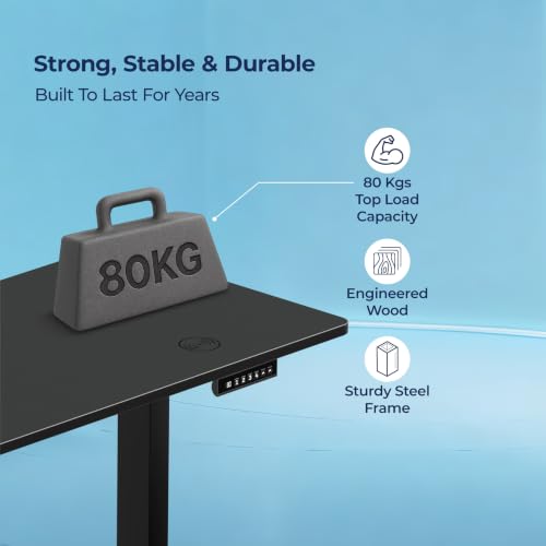 Image of The Sleep Company AeroPro Electric Height Adjustable Desk | Ergonomic WFH Table | 4 Memory Presets | Wireless Charging | 2 Yr Warranty | 1600x700 Top | Free Installation | Black & Black