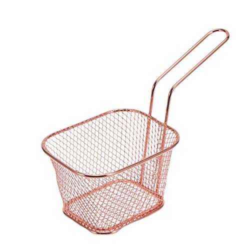 UPKOCH Cesta de freír Cuadrada Cesta de freír Profunda de Metal Mesa de Comida frita Que Sirve cestas de Papas Fritas freidora Cesta de Comida (Oro Rosa)
