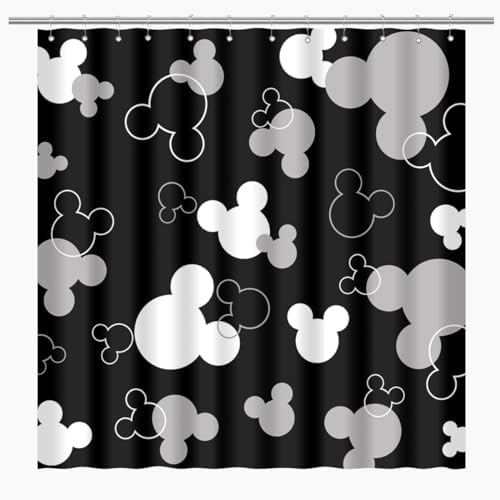 Foronly Mouse Head Shower Curtain Black and White Kids