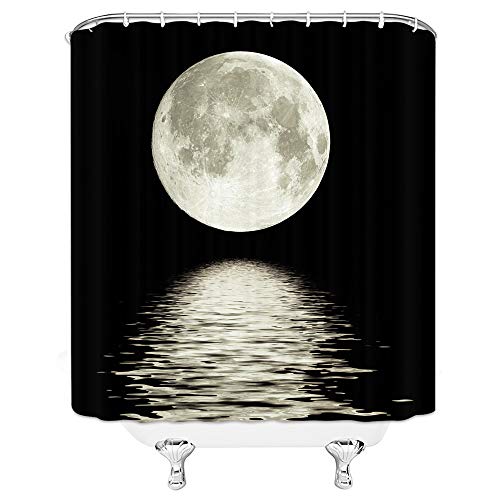 Xzman Full Moon Shower Curtain Ocean Night Scenery Sea Water Super Moon Astronomy Black Polyester Bathroom Home Decor Set 70 X 70 Inches Include Hooks #TOP1