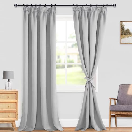 DWCN Blackout Curtains for Bedroom Thermal Insulated Curtains with Tiebacks Pencil Pleat Window Curtains for Living Room 55 x 96 inch Length - Image 2