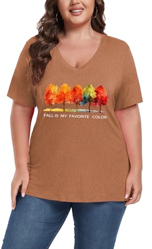 Image of ForHailey Women's Plus Size Short Sleeve Tee Shirt V Neck Basic Ladies Loose Fit T Shirt 1X-5X