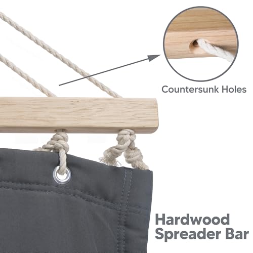 Image of SUNCREAT Portable Tree Hammock with Hardwood Spreader Bar, Extra Large Soft Pillow, Heavy Duty 2 Person Hammock for Indoor, Outdoor, Gray