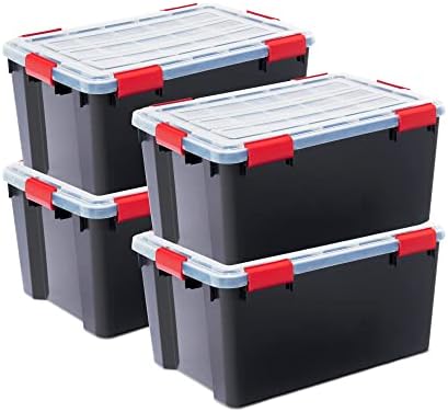 4 Boîtes De Rangement Iris Ohyama 45L Avec Couvercle - Transparent, Empilable, Poignée - Pour Dressing Ou Garage