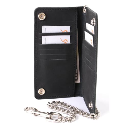 Image of Milwaukee Leather MLW7889 Men's 7.5 inch Black Premium Leather Soft Biker Wallet - Bi-Fold Anti-Theft Stainless Steel Chain