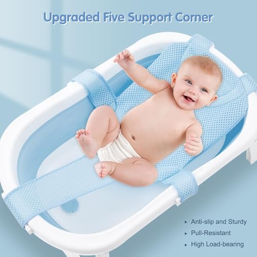 Image of Colorlife Baby Bath Seat Support Net Infant Bathing Seat Support Mat, Adjustable Comfortable Non-Slip Five-Pointed Baby Shower Net Bathtub Sit Up Mesh for Newborn 0-12 Months-Blue(No Bathtub)