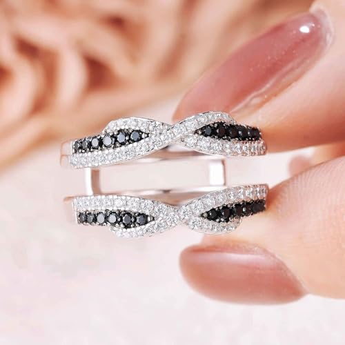 SHELOVES Ring Enhancer for Engagement Rings Black White Cubic Zirconia Wedding Bands 925 Sterling Silver 5-104