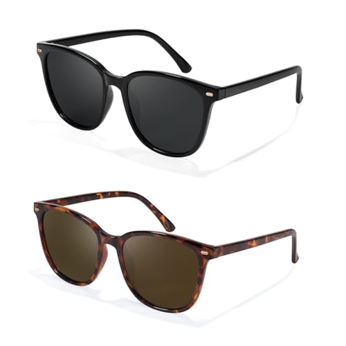 Myiaur Polarized Sunglasses for Women, Trendy Square Shades with UV400 Protection Sun Glasses for Daily (2 Pack)