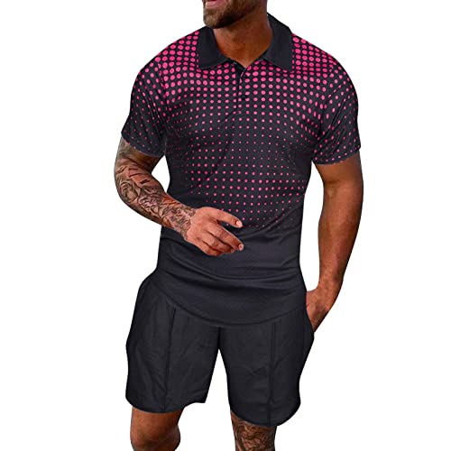 Glvsz Male Spring Summer Two Piece Suit Cotton Print Lapel Button Jacquard Short Sleeves And Lace Up Tuxedo Tux Inflatable Red #TOP21