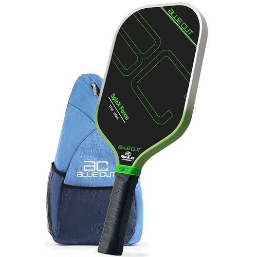 Blue Cut Pickleball Paddle – USAPA Approved Pickleball Paddles Racket with T700 Carbon Fiber, 16mm Honeycomb Core, Spin Surface, Pro Power Speed & Control – Includes Carry Bag