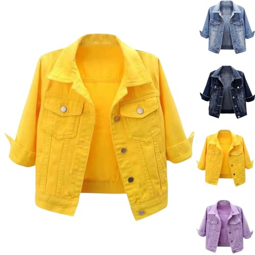 Summer Jackets Short Sleeve Denim Jacket Cropped Jean Jackets Spring Button Down Trucker Coat with Pocket Wear Over Dress L