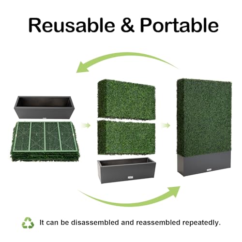 ODQPIS Artificial Boxwood Hedge Wall with Dark Grey Planter Box, Greenery Fake Faux Grass Panels Backdrop Divider 48" WX79 HX14 D by ODQPIS - Image 6