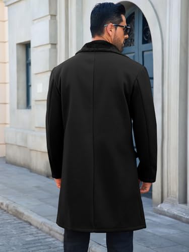 Runcati Mens Trench Coat Double Breasted Notched Collar Fleece Jacket Slim Fit Fall Winter Fuzzy Pea Coats Warm Overcoat3