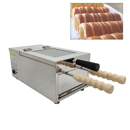 Image of TECHTONGDA Chimney Cake Machine Oven Electric Chimney Bread Roll Maker, Commercial Ice Cream Cone Maker with 2 Stainless Steel Molds and Wooden Handles for Bakery Family Kitchen 110V