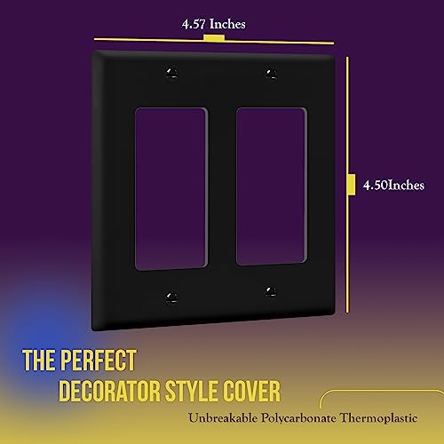 Image of ENERLITES Decorator Light Switch or Receptacle Outlet Wall Plate, Size 2-Gang 4.50 inch x 4.57 inch, Unbreakable Polycarbonate Thermoplastic, UL Listed, 8832-BK, Black (Pack of 2)
