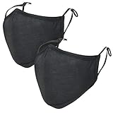 ililily Black Cotton Washable Nose Wired Face Mask Filter Pocket Wide Cover With Filter (Black 2)