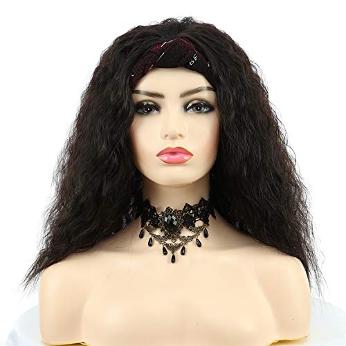 AICILY Water Wave Headband Wig for Black Women,2 in 1 Head Wrap Wigs,Synthetic Long Curly Wig with Turban (Black-2#=16 inch)