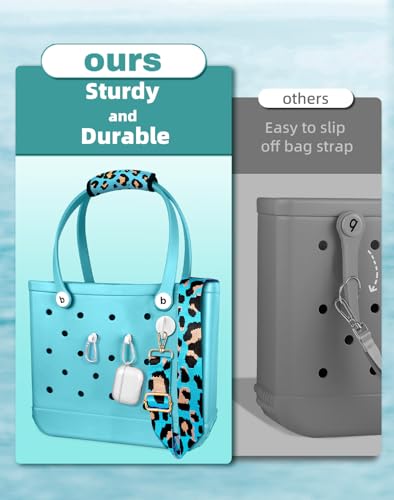 Image of Bag Strap Crossbody Charms for Bogg Bag Accessories - Shoulder Strap Neoprene Luggage Handle Wrap for Suitcase & 2 Key Holders Blue Leopard