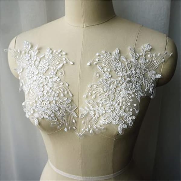 LLRYN 2 stks Witte bloemen rose kant stof kwast geborduurde bruiloft applicaties naai patch for avondjurk Diy Decoratie