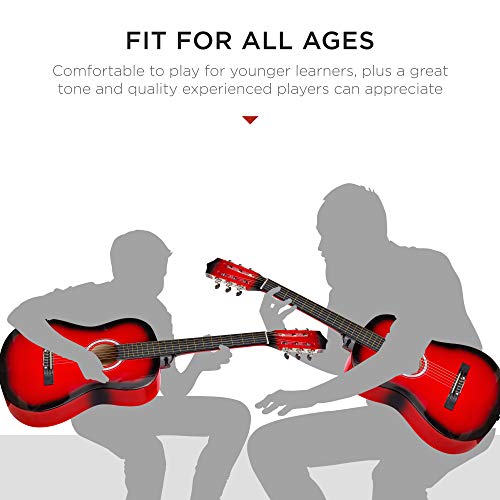 Image of Best Choice Products 38in Beginner All Wood Acoustic Guitar Starter Kit w /Case, Strap, Digital Tuner, Pick, Strings - Red Burst