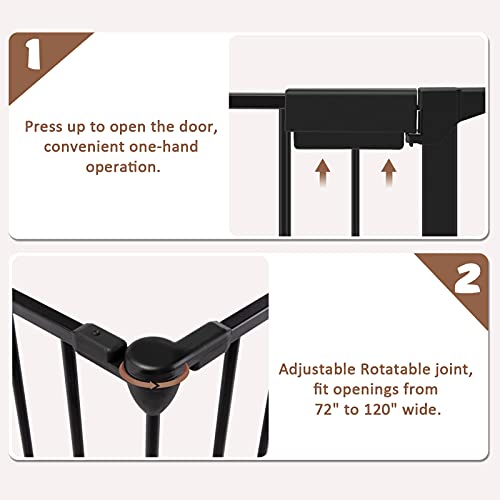 AUXSOUL 118" Wide Baby Gate Metal Safety Playpen - Fireplace Fence for Toddler/ Pet/ Dog, Fits 72"- 118" Wide, 5-Panel (30" H, Black) - Image 4